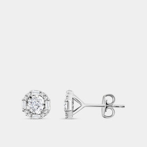 Gilded 3/4 Carat Lab-Grown Diamond Round-Shaped Stud Plus with Baguettes in the Halo
