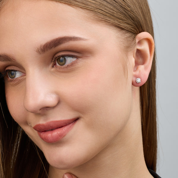 Gilded 1/2 Carat Lab-Grown Diamond Round-Shaped Stud Plus with a Fancy Halo