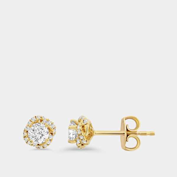 Gilded 1/2 Carat Lab-Grown Diamond Round-Shaped Stud Plus with a Fancy Halo