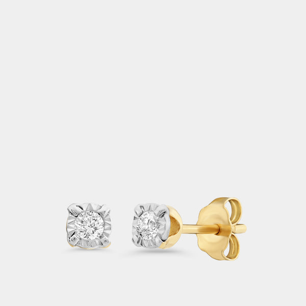 Gilded 1/10 Carat Lab-Grown Diamond Classic Solitaire Studs Set in an Illusion Plate