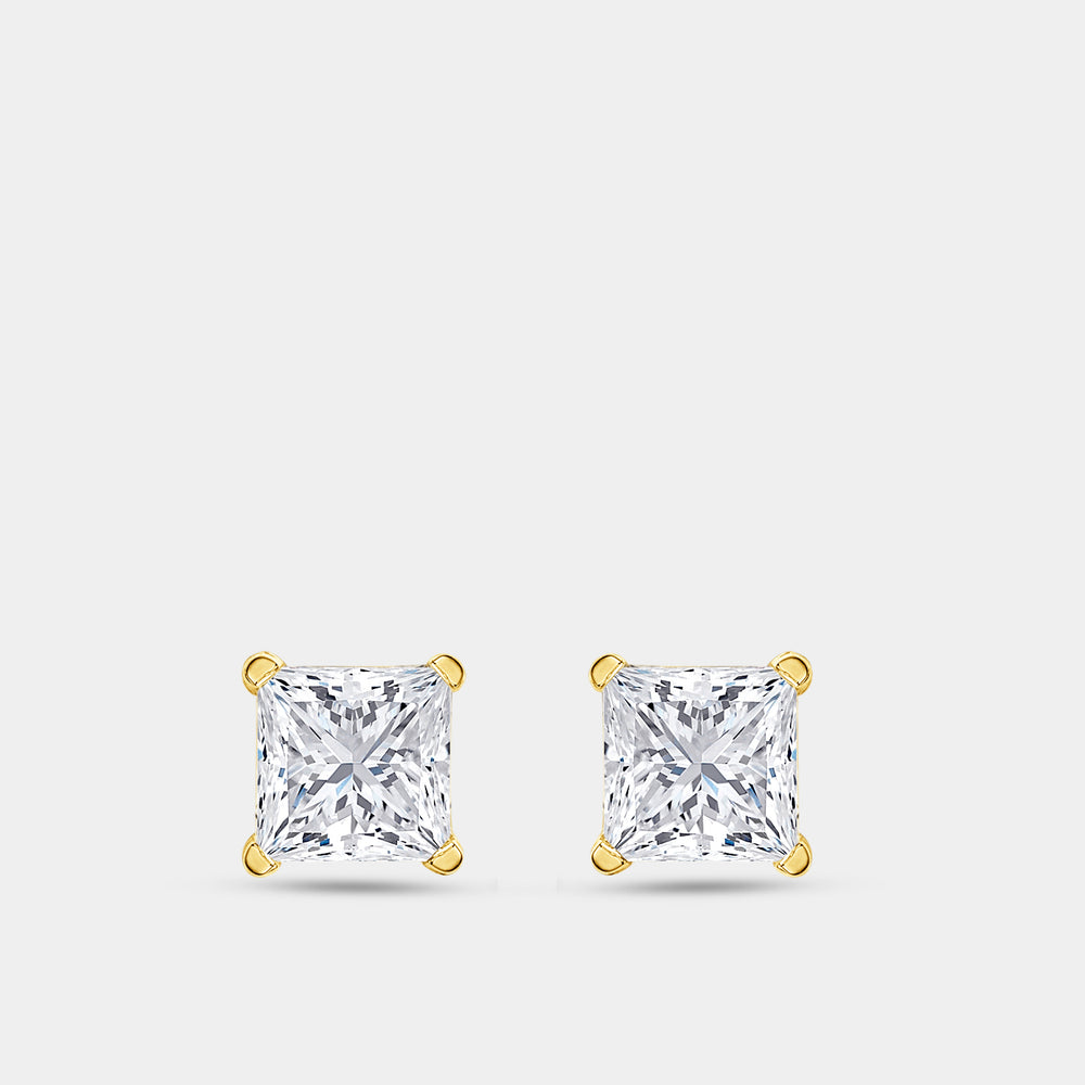 Gilded 1/2 Carat Lab-Grown Diamond Princess-Cut Classic Solitaire Studs