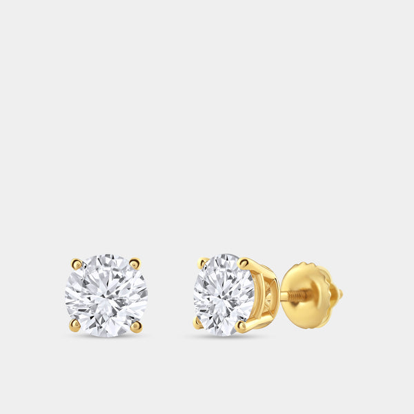 Gilded 2 Carat Lab-Grown Diamond Round-Shaped Classic Solitaire Studs