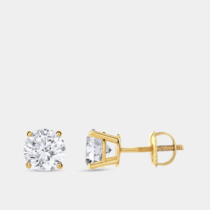 Gilded 2 Carat Lab-Grown Diamond Round-Shaped Classic Solitaire Studs