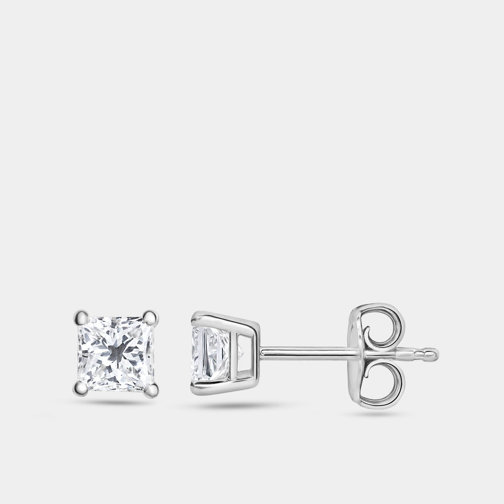 Gilded 1 Carat Lab-Grown Diamond Princess-Cut Classic Solitaire Studs