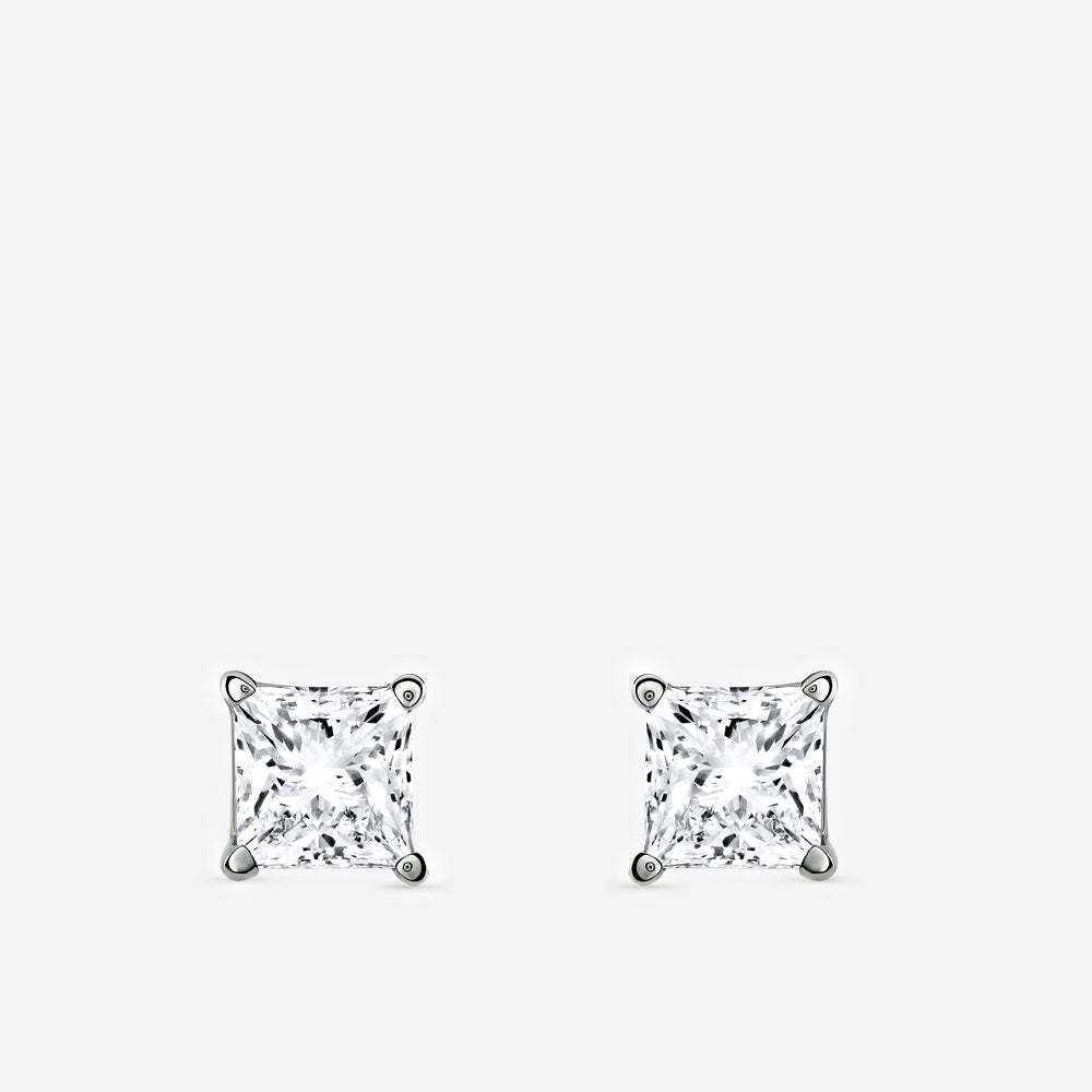 Gilded 1 and 1/2 Carat Lab-Grown Diamond Princess-Cut Classic Solitaire Studs