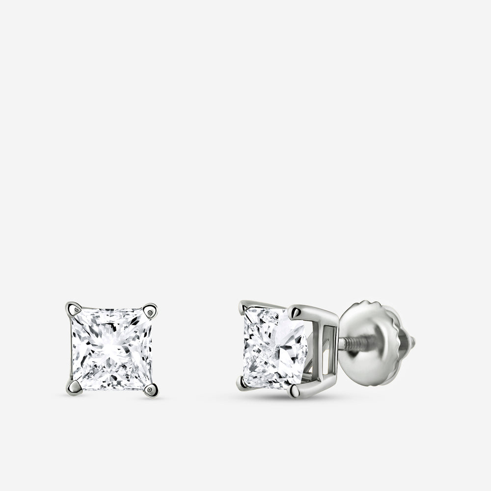 Gilded 1 and 1/2 Carat Lab-Grown Diamond Princess-Cut Classic Solitaire Studs