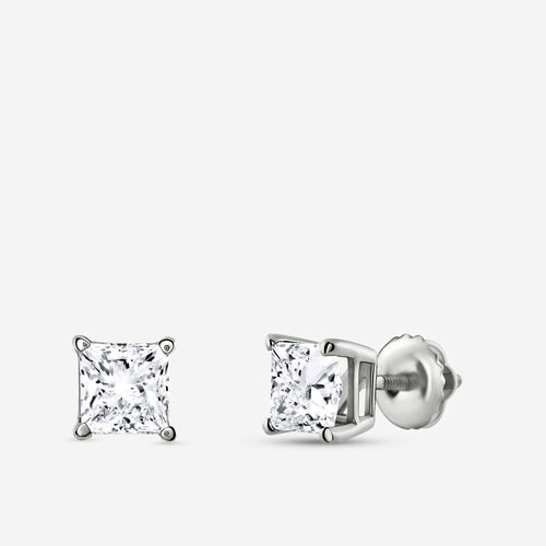 Gilded 1 and 1/2 Carat Lab-Grown Diamond Princess-Cut Classic Solitaire Studs