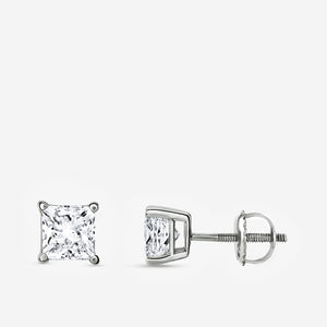 Gilded 1 and 1/2 Carat Lab-Grown Diamond Princess-Cut Classic Solitaire Studs