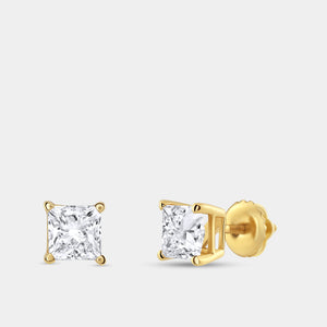 Gilded 1 and 1/2 Carat Lab-Grown Diamond Princess-Cut Classic Solitaire Studs