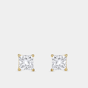 Gilded 1 and 1/2 Carat Lab-Grown Diamond Princess-Cut Classic Solitaire Studs
