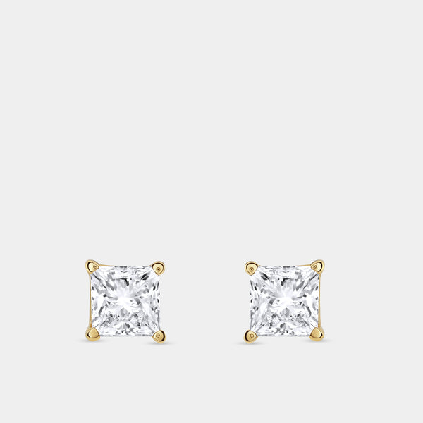 Gilded 1 and 1/2 Carat Lab-Grown Diamond Princess-Cut Classic Solitaire Studs