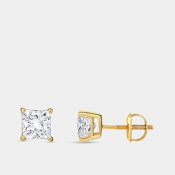 1 and 1/2 Carat Lab-Grown Diamond Princess-Cut Classic Solitaire Studs — GILDED New York