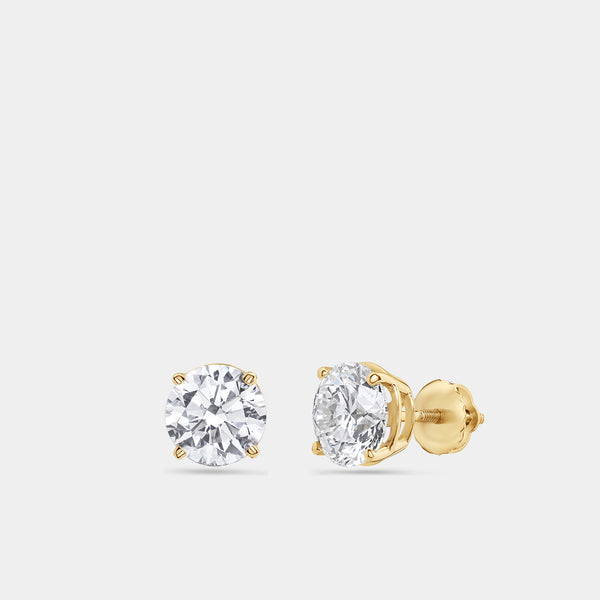 3 Carat Lab-Grown Diamond Round-Shaped Classic Solitaire Studs — GILDED New York