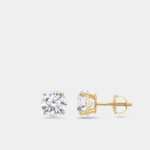 Gilded 3 Carat Lab-Grown Diamond Round-Shaped Classic Solitaire Studs