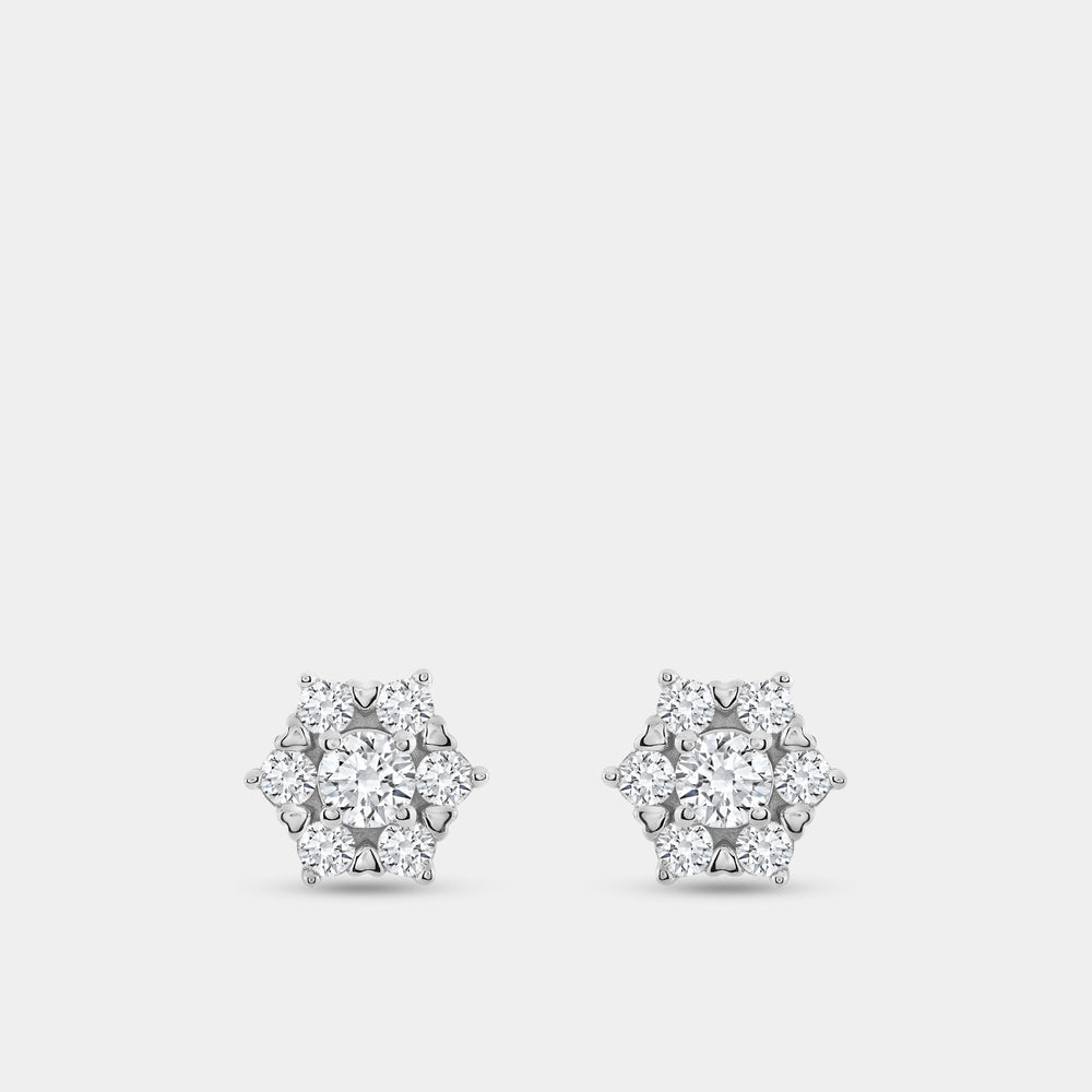 Gilded 3/4 Carat Lab-Grown Diamond Round-Shaped Stud Plus with a Floral Halo