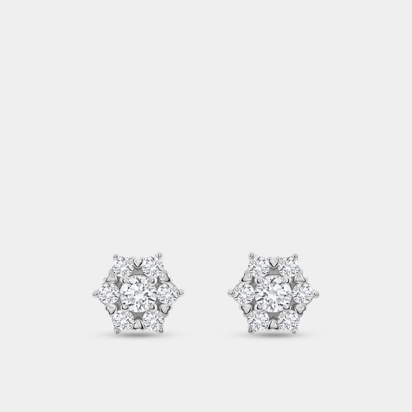 Gilded 3/4 Carat Lab-Grown Diamond Round-Shaped Stud Plus with a Floral Halo