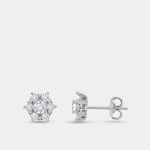 Gilded 3/4 Carat Lab-Grown Diamond Round-Shaped Stud Plus with a Floral Halo