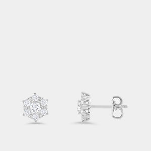 Gilded 1 Carat Lab-Grown Diamond Round-Shaped Stud Plus with a Floral Halo