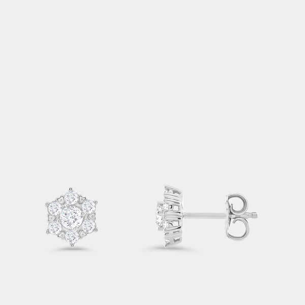 Gilded 1 Carat Lab-Grown Diamond Round-Shaped Stud Plus with a Floral Halo