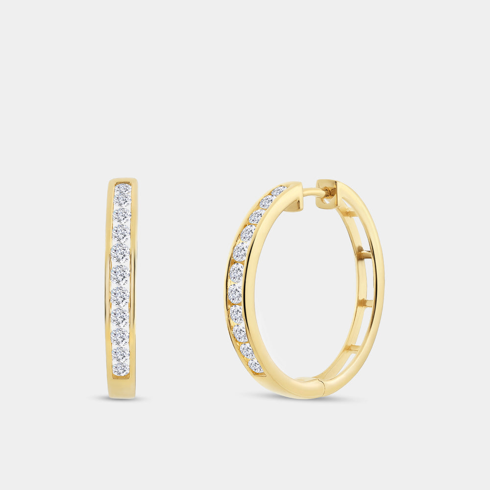Gilded 1 Carat Lab-Grown Diamond Round-Shaped Channel-Set Hoops