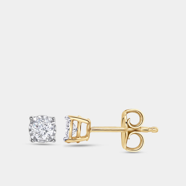 Gilded 1/4 Carat Lab-Grown Diamond Round-Shaped Solitaire Studs Set in an Illusion Plate