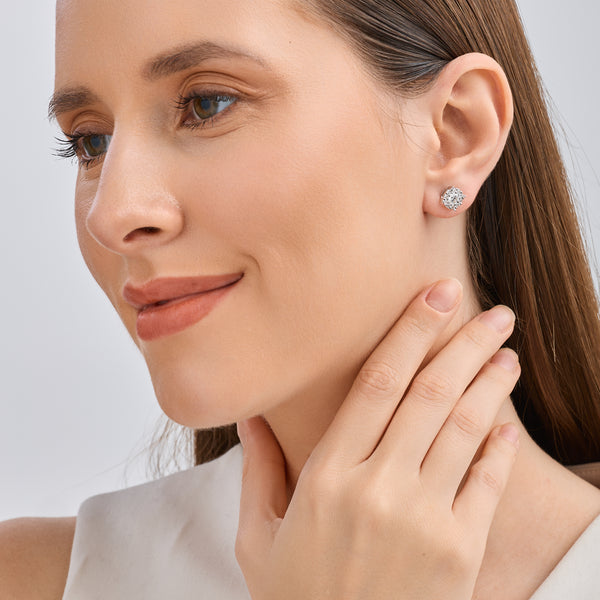 Gilded 1 Carat Lab-Grown Diamond Round-Shaped Stud Plus with a Round Halo
