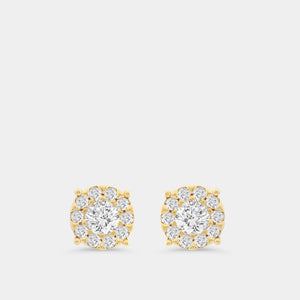 Gilded 1 Carat Lab-Grown Diamond Round-Shaped Stud Plus with a Round Halo