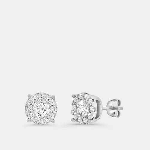 Gilded 1 Carat Lab-Grown Diamond Round-Shaped Stud Plus with a Round Halo