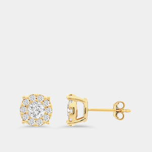 Gilded 1 Carat Lab-Grown Diamond Round-Shaped Stud Plus with a Round Halo