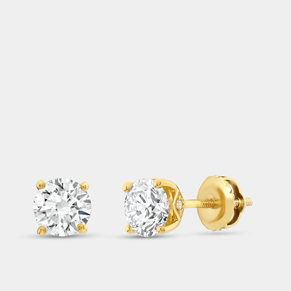 Gilded 1 and 1/2 Carat Lab-Grown Diamond Round-Shaped Stud Plus with a Side Hidden Halo