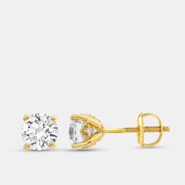 Gilded 1 and 1/2 Carat Lab-Grown Diamond Round-Shaped Stud Plus with a Side Hidden Halo