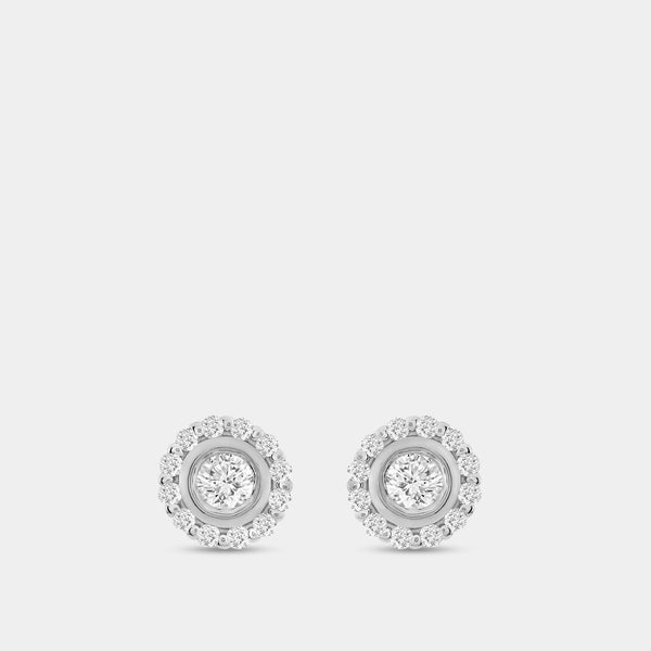 Gilded 2 Carat Lab-Grown Diamond Round-Shaped Stud Plus with a Round Halo