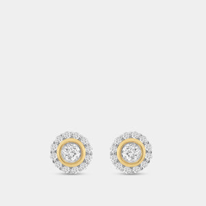 Gilded 2 Carat Lab-Grown Diamond Round-Shaped Stud Plus with a Round Halo