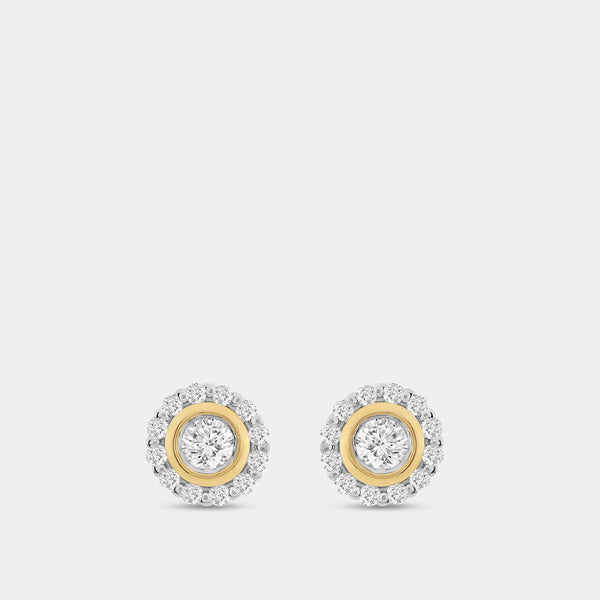 Gilded 2 Carat Lab-Grown Diamond Round-Shaped Stud Plus with a Round Halo