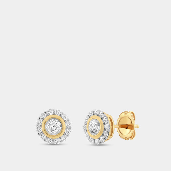 Gilded 2 Carat Lab-Grown Diamond Round-Shaped Stud Plus with a Round Halo