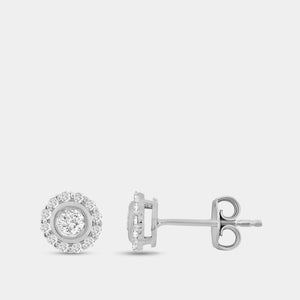 Gilded 2 Carat Lab-Grown Diamond Round-Shaped Stud Plus with a Round Halo