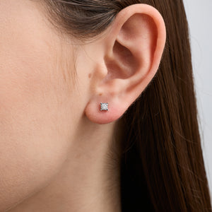 Gilded 1/10 Carat Lab-Grown Diamond Round-Shaped Solitaire Studs Set in a Princess-Cut Illusion Plate