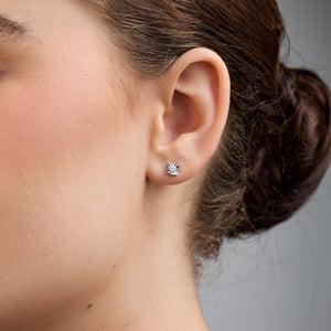 Gilded 1/5 Carat Lab-Grown Diamond Round-Shaped Solitaire Studs Set in a Princess-Cut Illusion Plate