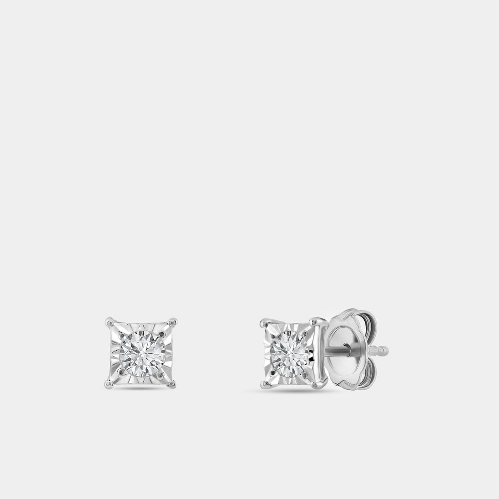 Gilded 1/3 Carat Lab-Grown Diamond Round-Shaped Solitaire Studs Set in a Princess-Cut Illusion Plate