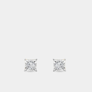 Gilded 1/3 Carat Lab-Grown Diamond Round-Shaped Solitaire Studs Set in a Princess-Cut Illusion Plate