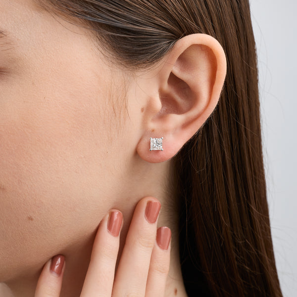 2 Carat Lab-Grown Diamond Princess-Cut Classic Solitaire Studs — GILDED New York