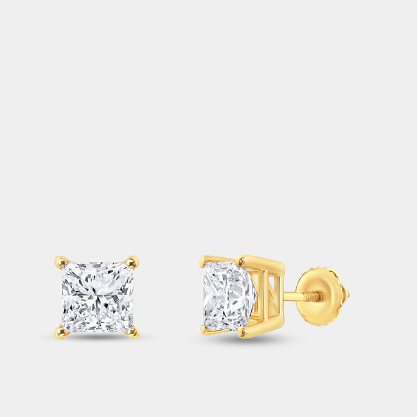 2 Carat Lab-Grown Diamond Princess-Cut Classic Solitaire Studs — GILDED New York