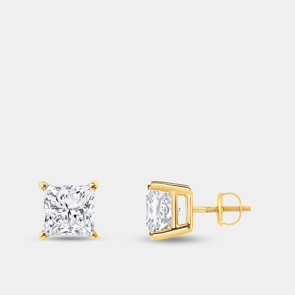 2 Carat Lab-Grown Diamond Princess-Cut Classic Solitaire Studs — GILDED New York