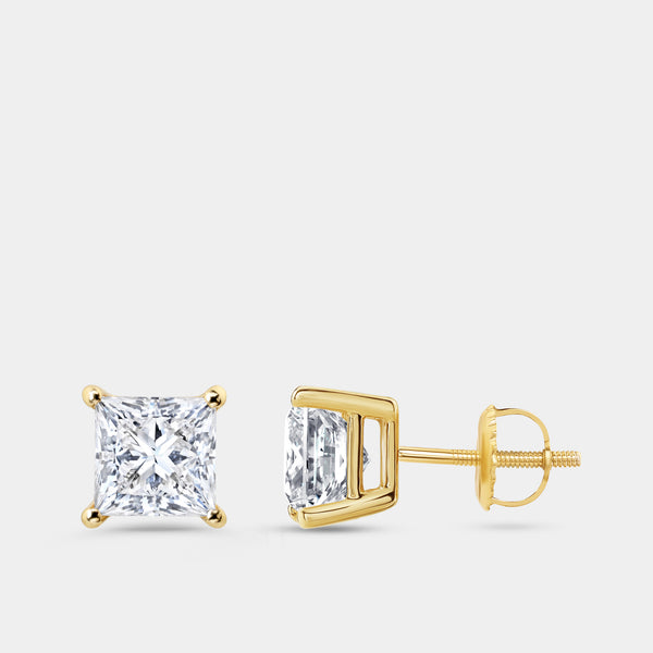 3 Carat Lab-Grown Diamond Princess-Cut Classic Solitaire Studs — GILDED New York