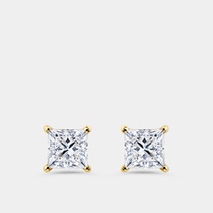 Gilded 3 Carat Lab-Grown Diamond Princess-Cut Classic Solitaire Studs
