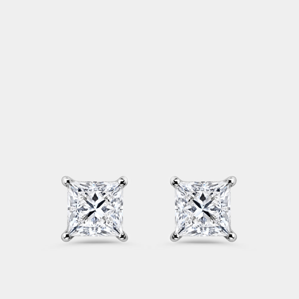 Gilded 3 Carat Lab-Grown Diamond Princess-Cut Classic Solitaire Studs