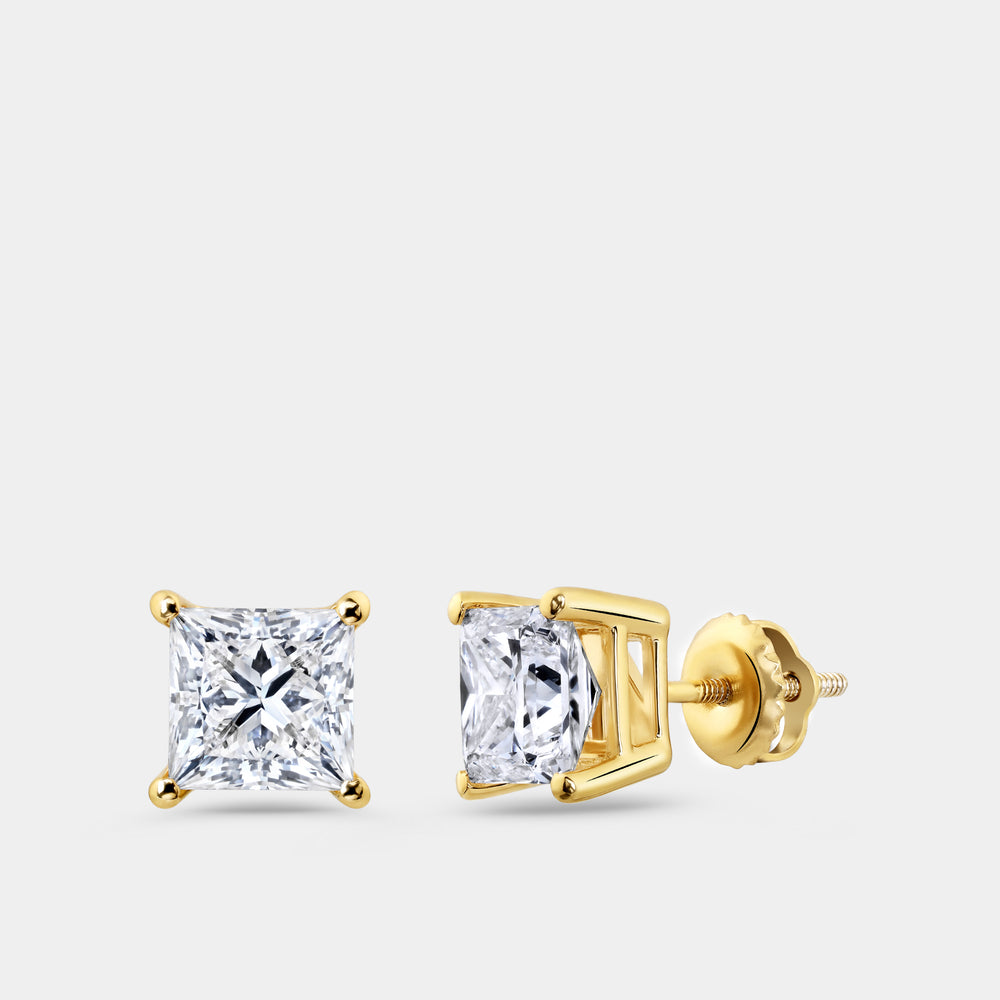 Gilded 3 Carat Lab-Grown Diamond Princess-Cut Classic Solitaire Studs