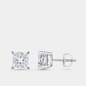 Gilded 3 Carat Lab-Grown Diamond Princess-Cut Classic Solitaire Studs
