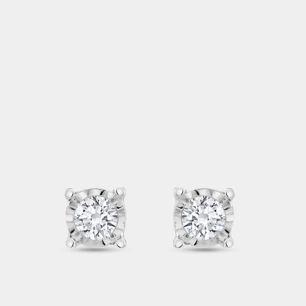 Gilded 1/10 Carat Lab-Grown Diamond Round-Shaped Solitaire Studs Set in an Illusion Plate