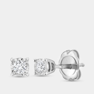 Gilded 1/10 Carat Lab-Grown Diamond Round-Shaped Solitaire Studs Set in an Illusion Plate
